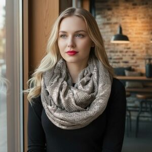 Express Gray and Silver Metallic Cotton Blend Infinity Scarf